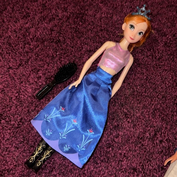 Barbie Other - Anna Frozen Barbie Doll with top, blue skirt, black boots, tiara, & hairbrush​